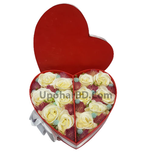 White Roses In A Heart Shape Box